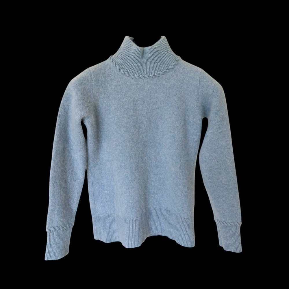 Theory Cross Stitch Cashmere Sweater Women Mock Neck Teal Green Used No Tag